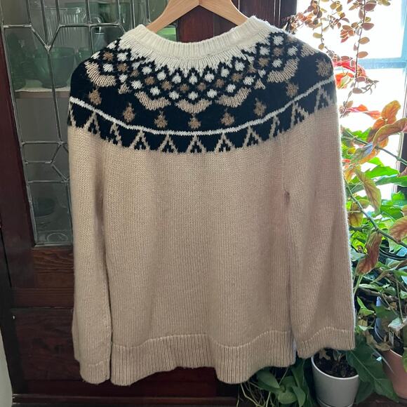 Anne Taylor Cream & Beige Icelandic Fair Isle Sweater Size MP Chunky Coastalchic - Picture 10 of 17